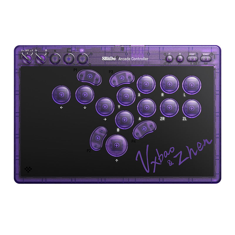 8BitDo Arcade Controller - Transparent Purple Signature Edition - Arcade Gaming Edition with Practical Controls