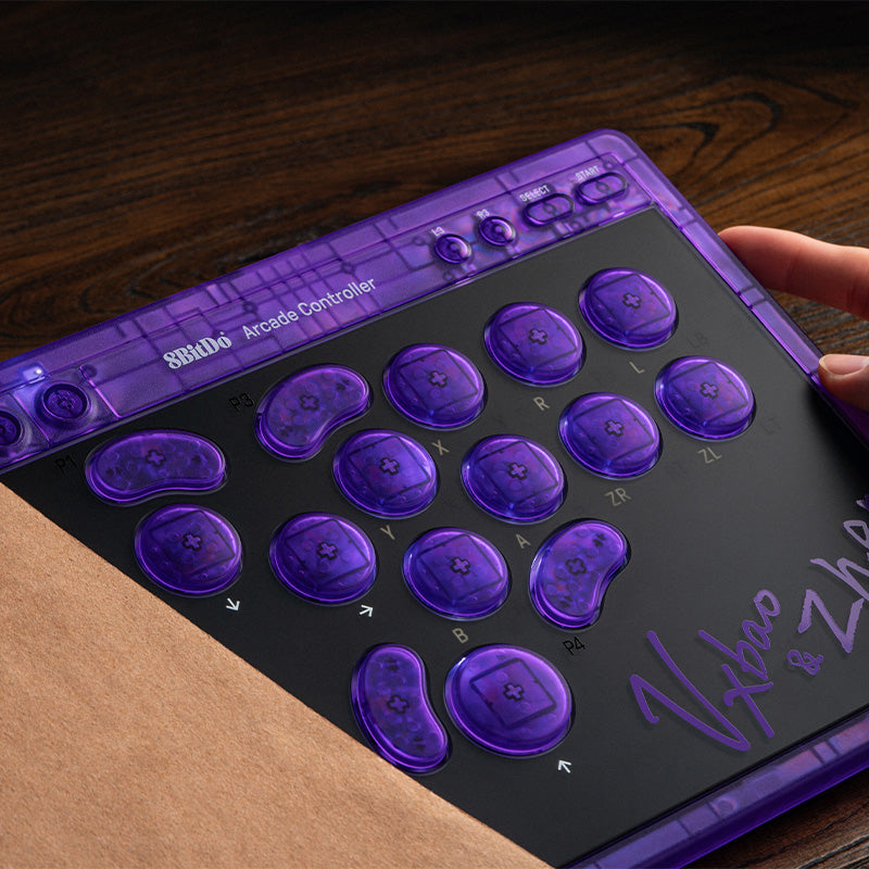 8BitDo Arcade Controller - Transparent Purple Signature Edition - Arcade Gaming Edition with Practical Controls