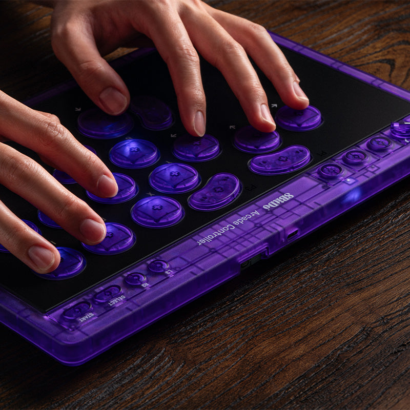 8BitDo Arcade Controller - Transparent Purple Signature Edition - Arcade Gaming Edition with Practical Controls