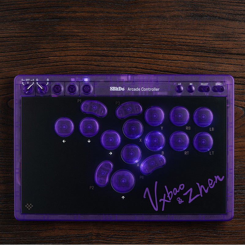 8BitDo Arcade Controller - Transparent Purple Signature Edition - Arcade Gaming Edition with Practical Controls